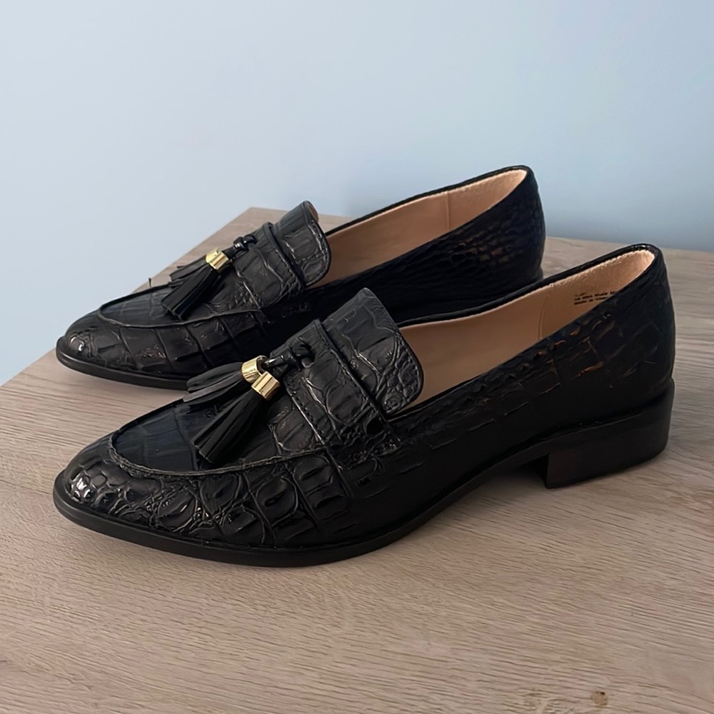 Black Crocodile Skin Loafers with Tassel